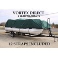 thumbnail image 1 of NEW GREEN 28 FT VORTEX ULTRA 5 YEAR CANVAS PONTOON/DECK BOAT COVER, ELASTIC, STRAP SYSTEM, FITS 27'1" FT TO 28' LONG DECK AREA, UP TO 102" BEAM (FAST FREE SHIPPING - 1 TO 4 BUSINESS DAY DELIVERY), 1 of 6