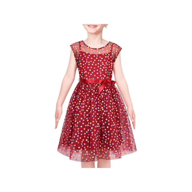 Robe Fille Multicolore Arc-en-Ciel à Pois Classique Tulle Rouge Robe de Soirée 7 Ans