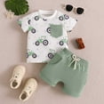 thumbnail image 2 of Huesdet Baby Boy Summer Clothes Set - Short Sleeve Letter T-Shirt and Stretch Shorts Toddler Outfit(Green,12-18 Months), 2 of 9