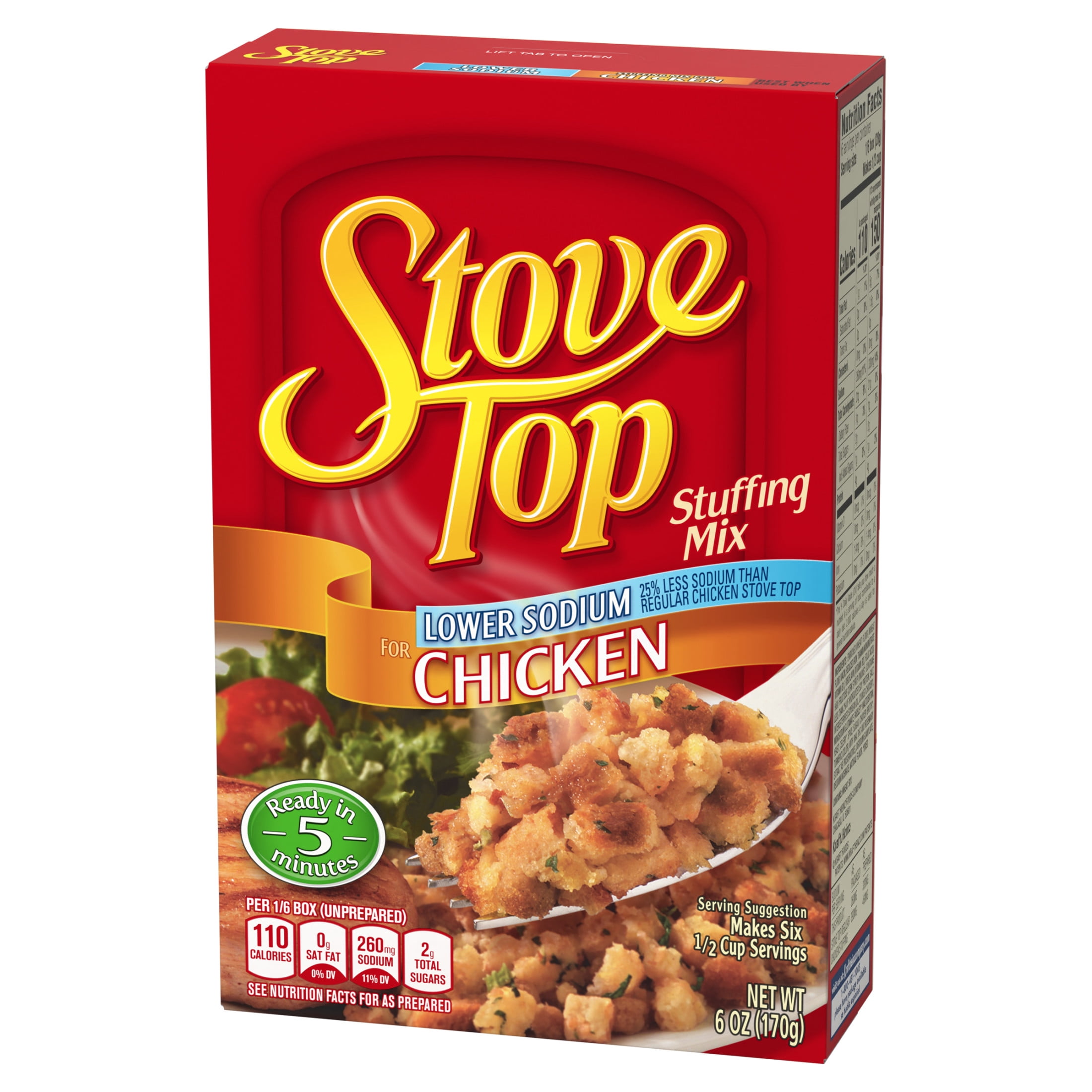 (2 pack) Stove Top Low Sodium Chicken Stuffing Mix Side Dish with 25% Less Sodium, 6 oz Box