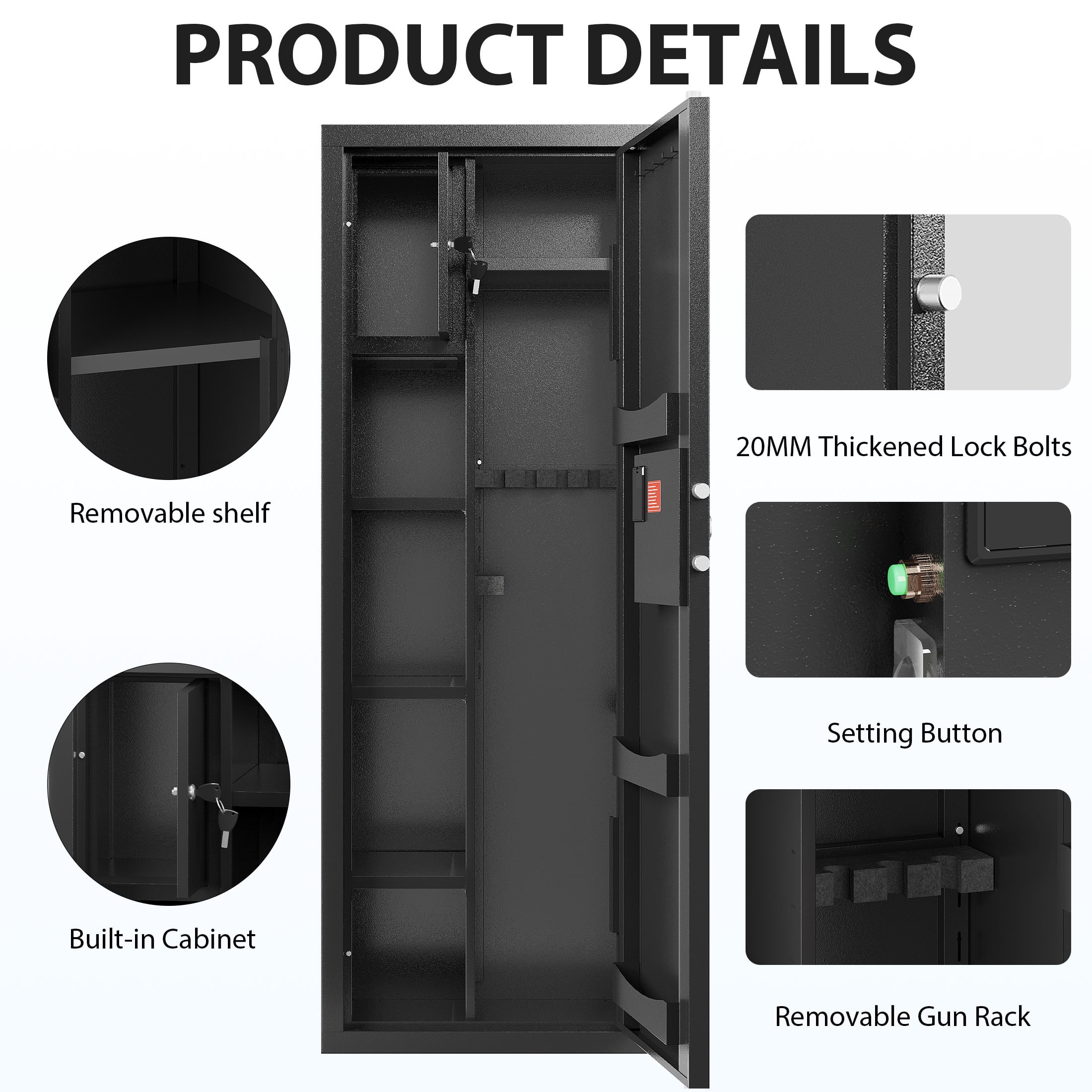KAER 8-12 Gun Safe, Multi-Function Gun Safe for Rifle and Shotgun, Large Unassembled Gun Cabinet with Removable Shelf and Rifle Rack