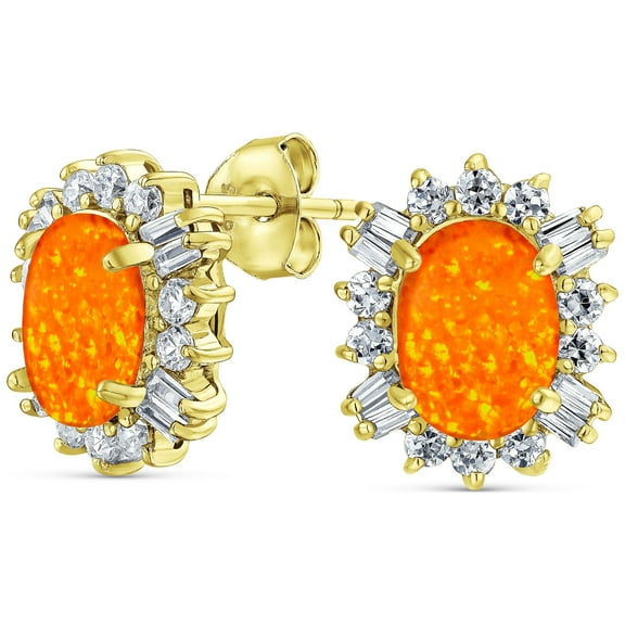 Bling Jewelry Womens Vintage Estate Style Oval Opal Halo CZ Stud Earrings Sterling Silver 12MM