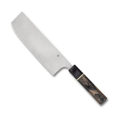 Spyderco Itamae Nakiri Kitchen Cutlery Cleaver Burl & Black G-10 Aogami Super Blue Steel Knife