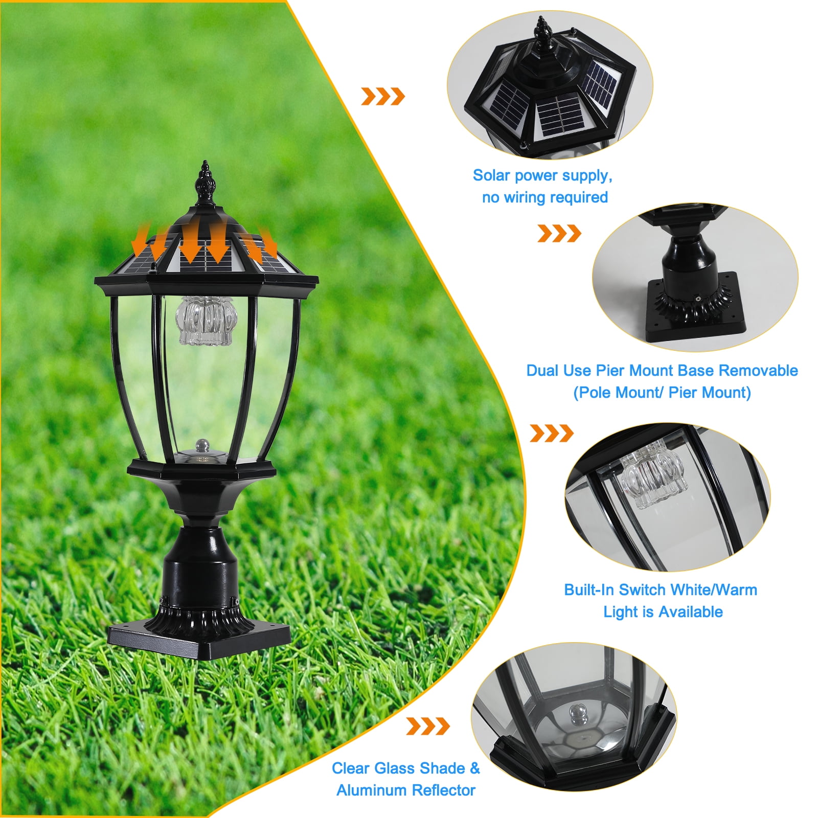 Outdoor Lamp Post Light Oil-Rubbed Black Solar with Remote Control Dusk to Dawn 20 Inch