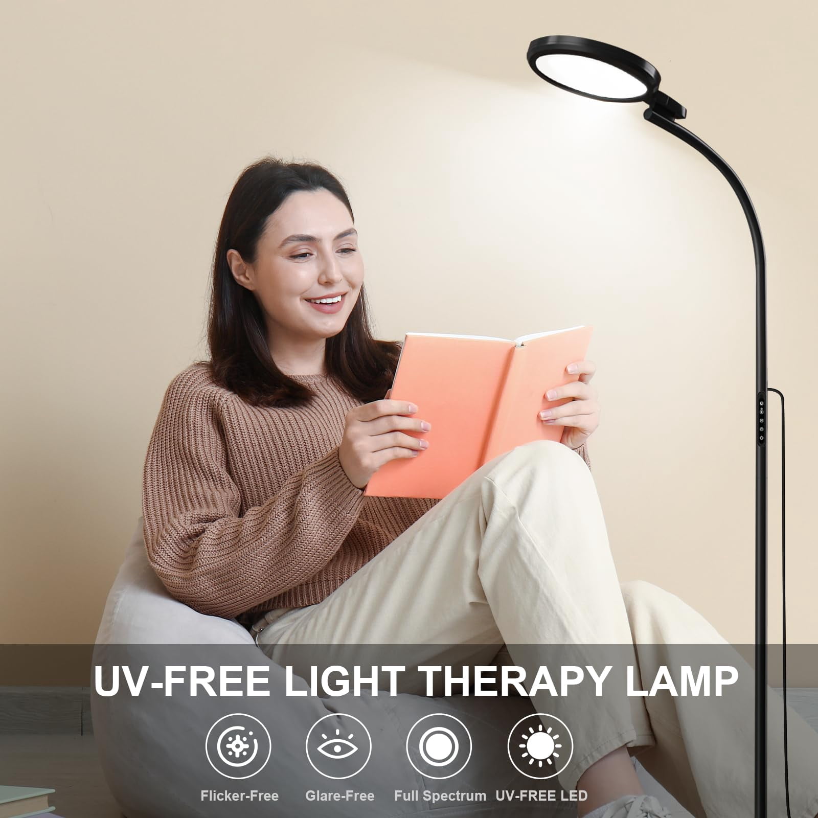 Sthmolepy Happy Lamp,1000LUX UV-Free Sun Lamp, Gooseneck 360° Adjustable Daylight, Suitable for Reading, Working, Relaxing