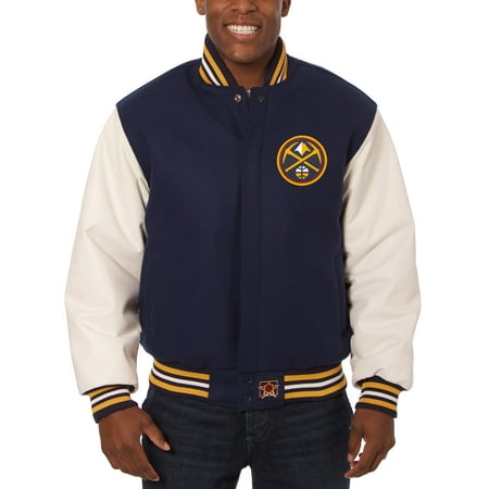 Men's JH Design Navy/White Denver Nuggets Big & Tall Wool & Leather Full-Snap Jacket