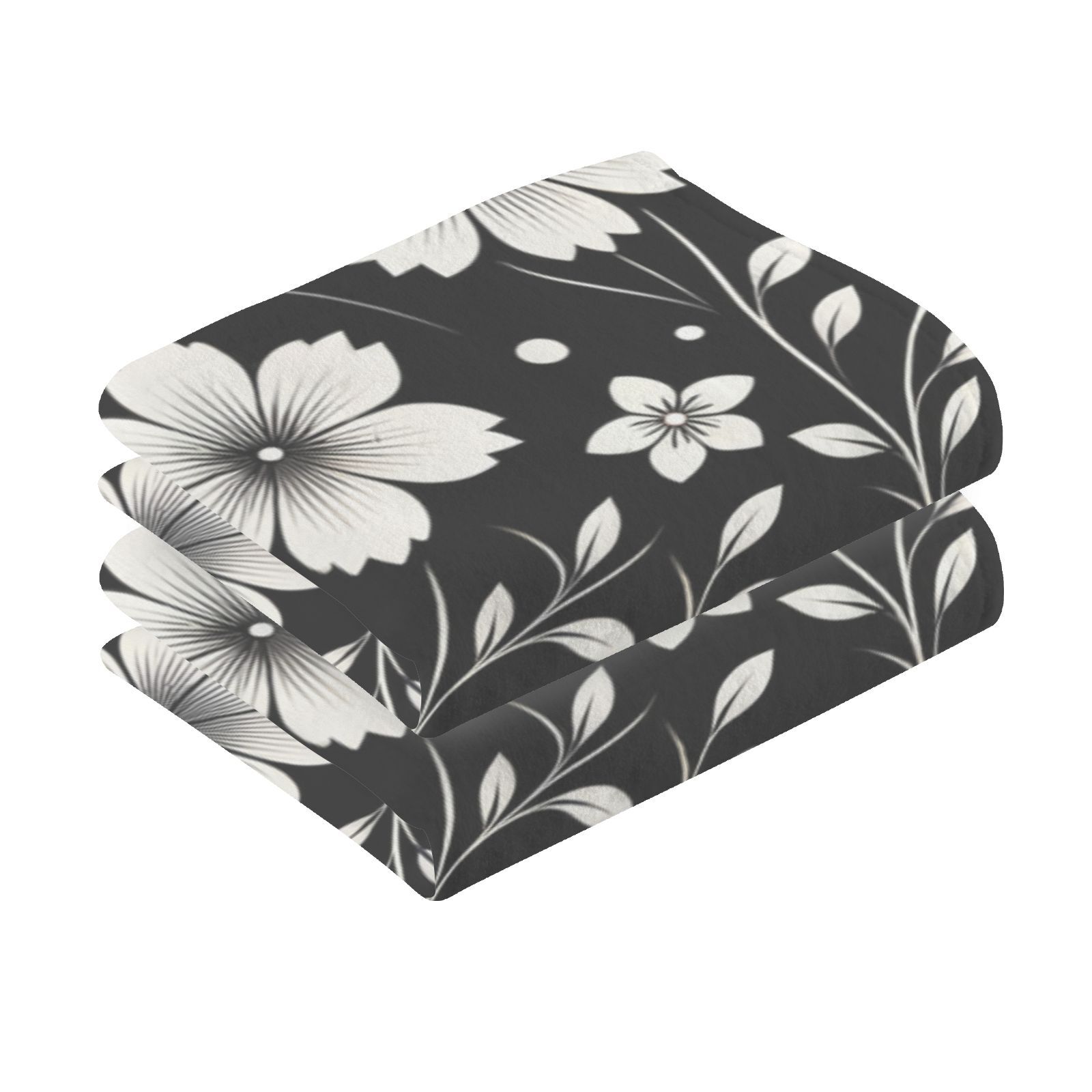 Retro White and Black Flowers Hand Towels Cotton Bath Towels Large Face Towels Absorbent for Bathroom 2 Packs