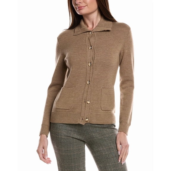 Bruno Magli womens Merino Wool Epaulet Sweater Jacket, XL, Tan