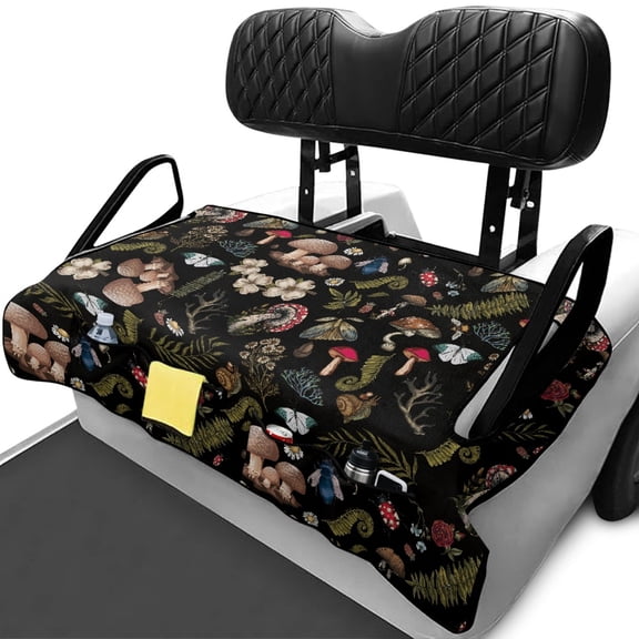 Uourmeti Mushroom Pattern Golf Cart Seat with Pockets, Easy to Install Golfcart Seat Cover Fit for Club Car