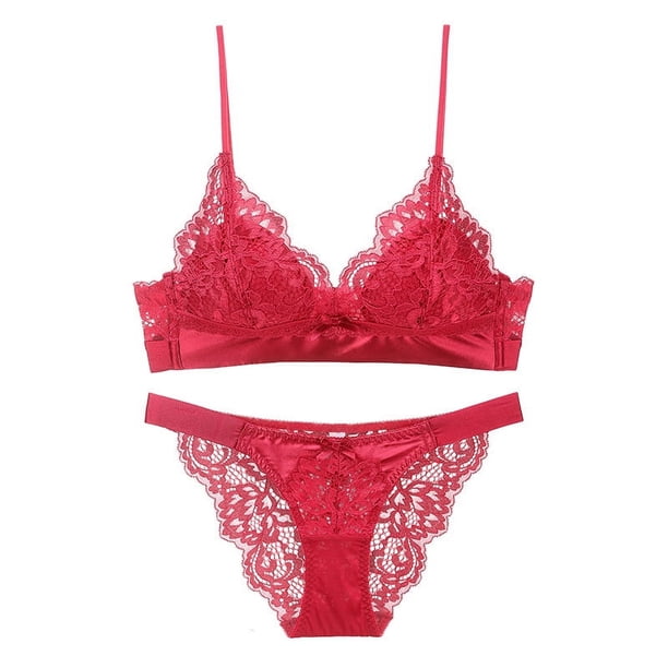 Ropa interior de mujer, ropa interior sexy de encaje sin aro de acero, copa triangular de algodón fino, hermosa espalda, pecho grande, conjunto de sujetador pequeño