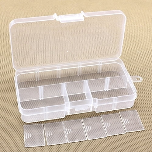 10 Compartment Adjustable Transparent Plastic Jewelry Bead Storage Box Organizer