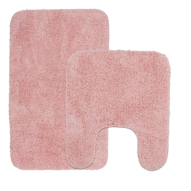 2pk Mainstays Basic Bath Rug Set, 19.5" x 22" Contour & 19.5" x 32", Daylily Pink