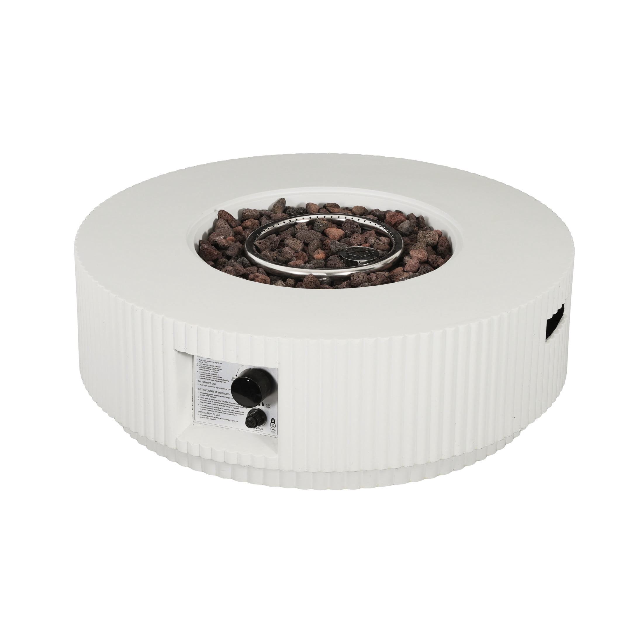 Christopher Knight Home 30" Patio MGO Propane Fire Pit, 40,000 BTU Ribbed Round Heater with Lid, White