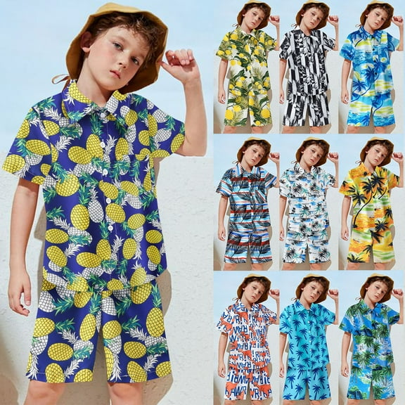 Hpapadks Newborn Outfits Baby Girl Summer Short Sleeve Button Down Hawaii Shirt Tops Shorts Beach Holiday Set Girls Clothes Army Green 1-2 Years