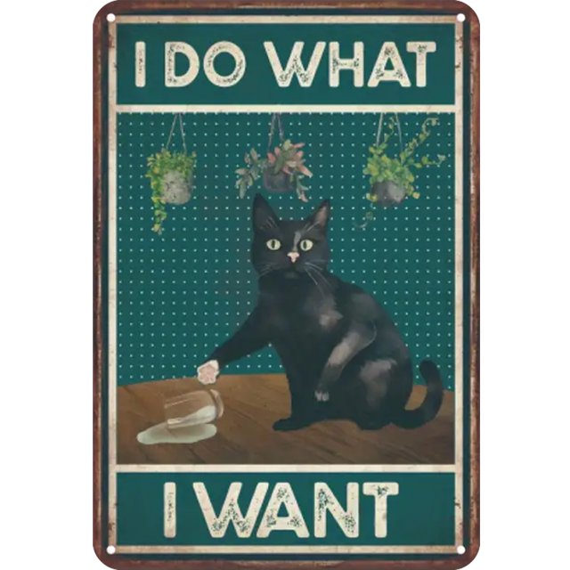 Placa de Metal Vintage de Hierro Wdftyju Taza de Agua de Gato Rectangular 20x30cm