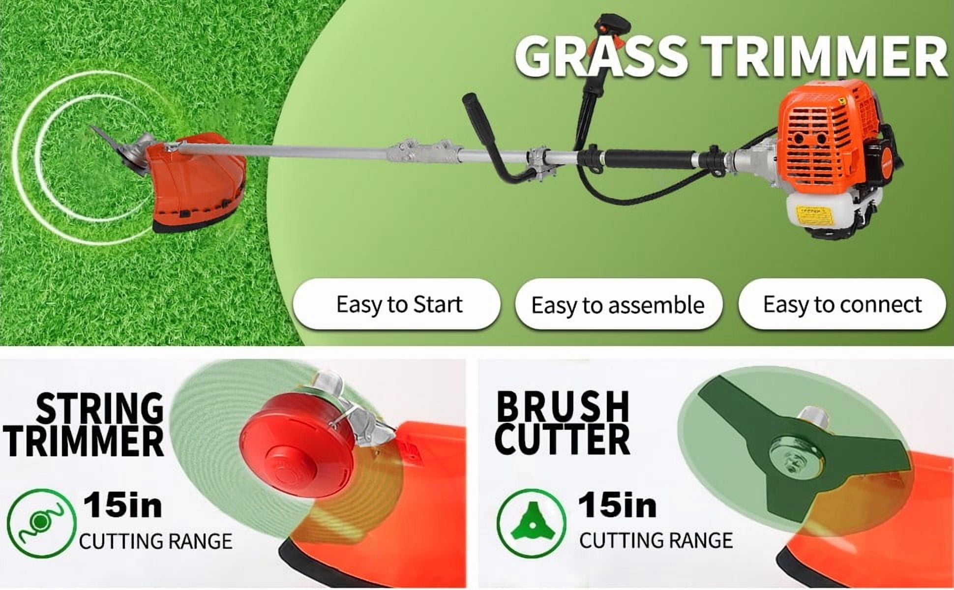 Seipouy Gas Weed Wacker 52cc 2 Stroke Oil 2 in 1 Multifunctional Weed Eater, Gas Powered Cordless Trimmer Hedge Pruner Brush Cutter 10 Inch 8500Rpm for Shrubs and Weeds