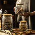 thumbnail image 2 of fafa-Glass Food Storage Jars Vintage Kitchen Containers Embossed Cereal Canisters Decorative Airtight Jars with Bamboo Lid for Tea,Nuts,Cookies,Coffee,Candy,Set of 3(60 OZ/40 OZ/20 OZ) (Round), 2 of 4