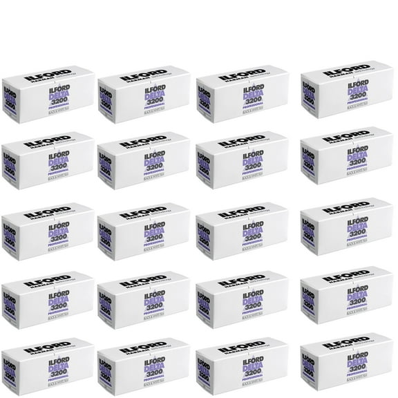Pack of 20 Ilford DELTA 3200 Professional, Black and White Print Film, 120 (6 cm), ISO 3200