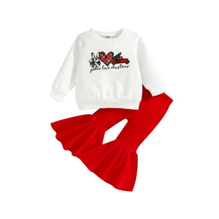 

Toddler Baby Girls Christmas Outfits Long Sleeve Sweatshirt T-shirt Tops and Ribbed Flare Pants Set