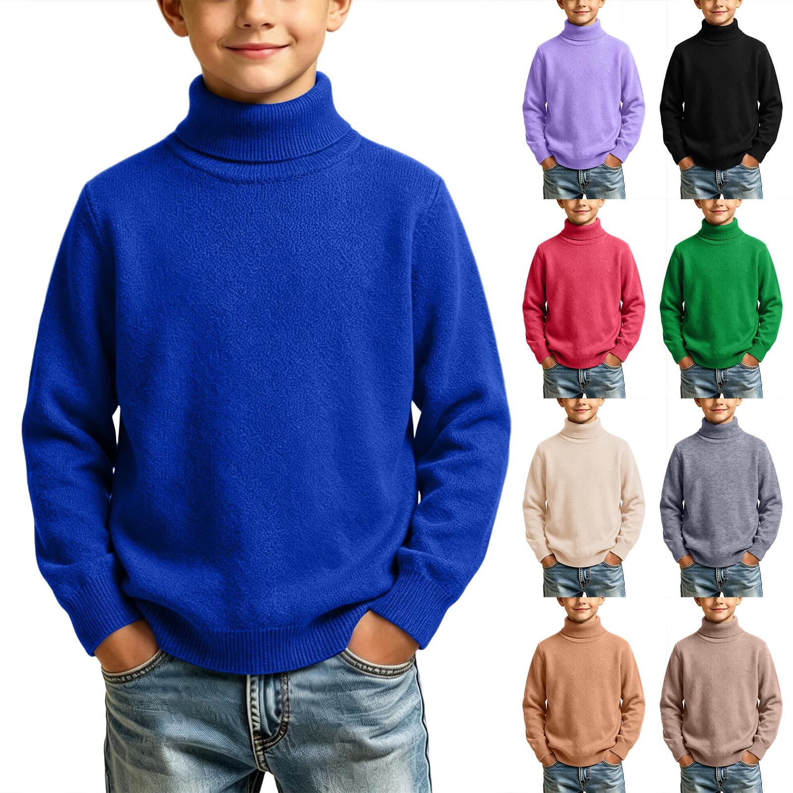 ZBSOKO Boys Sweaters Turtleneck Solid Color Knit Sweater Long Sleeve Casual Comfy Pullover Fall Winter Base Layer for Kids Teen 1-13 Years