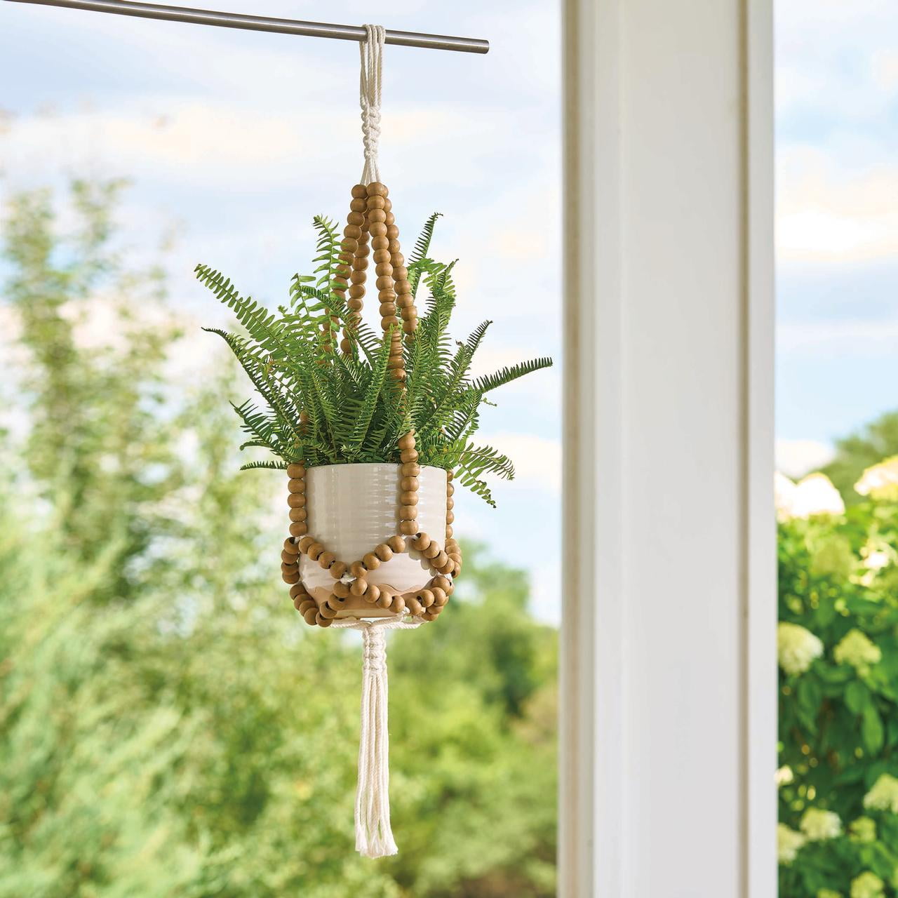 Better Homes & Gardens Wood Brown Beaded Plant Hanger, 1 Count