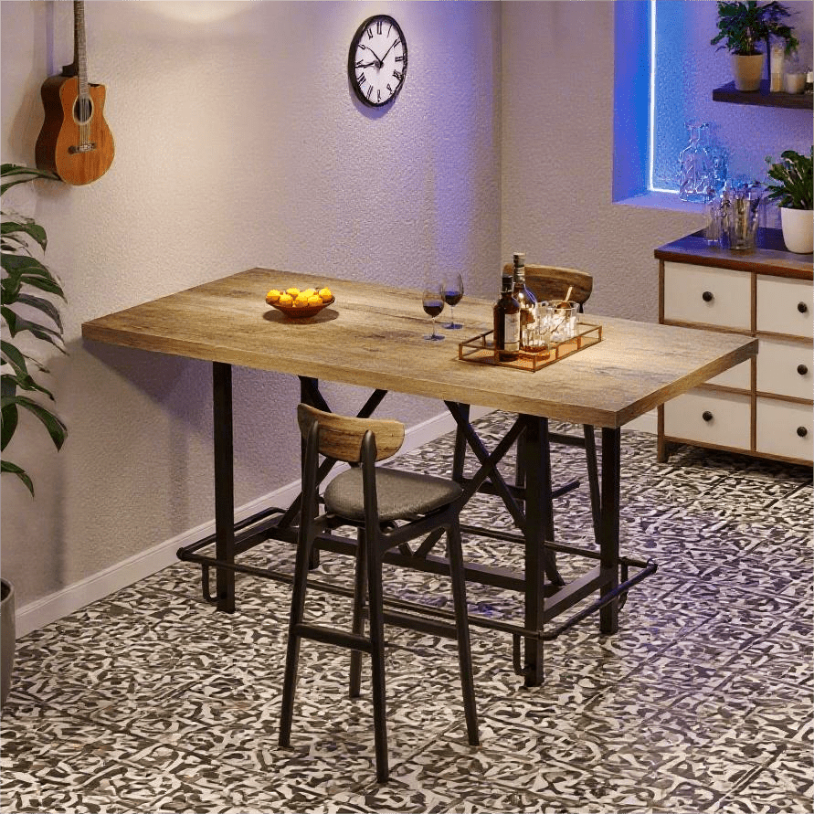Fnova 35.4" Tall Dining Table, Rectangular Counter Height Kitchen Table with Metal Footrest for 6 People