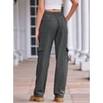 thumbnail image 5 of Women High Waisted Cargo Pants Wide Leg Casual Pants 6 Pockets Trousers Grey XXL, 5 of 6