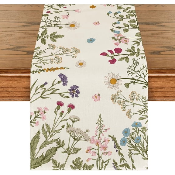 SM-XLHN Flowers Spring Table Runner, Seasonal Kitchen Dining Table Decoration for Home Party Decor 13x72 Inch