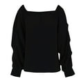 thumbnail image 4 of Bovemsi Women Casual Off Shoulder Long Sleeve Solid Loose T Shirt Blouses Tops, Black Summer Women's Long Sleeve T-Shirts, L, 4 of 4