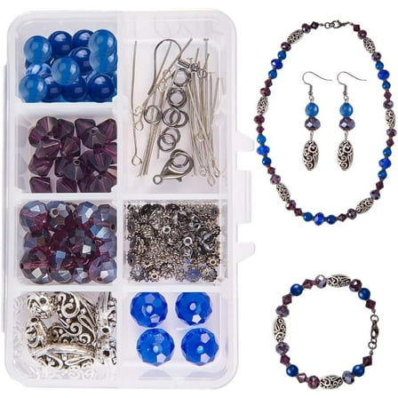 1 Set 1 Box DIY 1 Set Jewelry Making Kit - Beading Starter Kits Jewelry Making Supplies for Adults Girls Teens and Women with Lobster Claw Clasps Blue