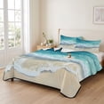 thumbnail image 2 of Twin XL Quilt Set 68''x98'', Aqua Blue Beach Lightweight Summer Bedspread Coverlet Set with 2 Pillow Shams, Coastal Seawaves Sand Shore Scenery Breathable All Season Quilt Bedding for Dorm/Guest Room, 2 of 9