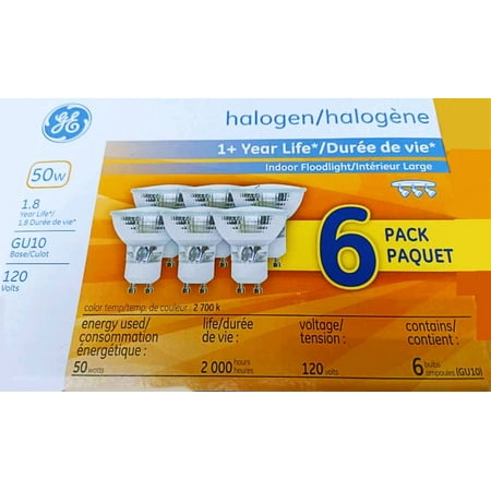 

(pack of 6 bulbs) GE 19491 Halogen MR16 Indoor Floodlight bulbs GU10 base 50 watt
