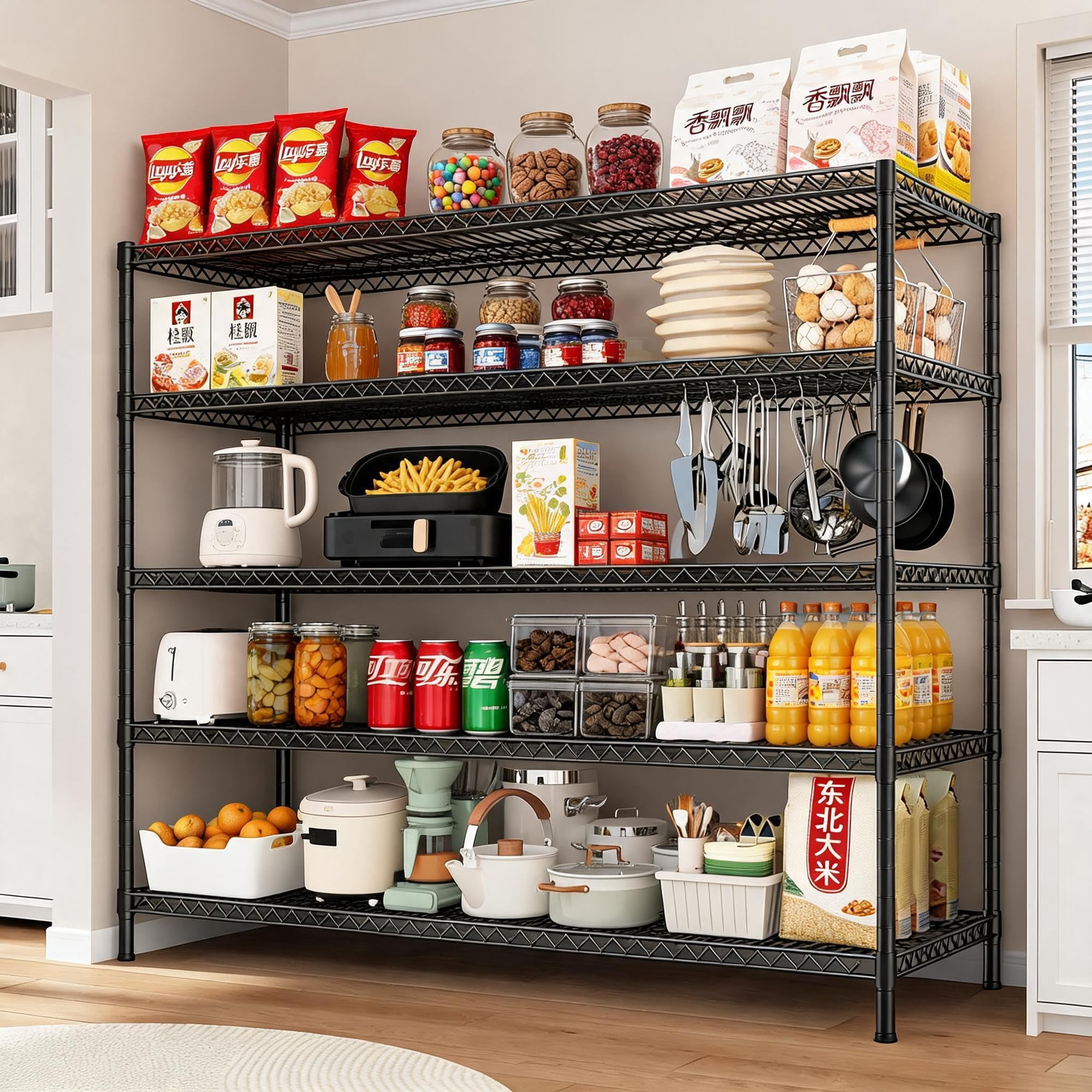 Renikay Heavy Duty 5-Tier Metal Freestanding Storage Rack – Adjustable Rust-Resistant 3200 lbs Load – Organizer Shelf for Garage Pantry Basement Commercial – Size: 150x45x180cm