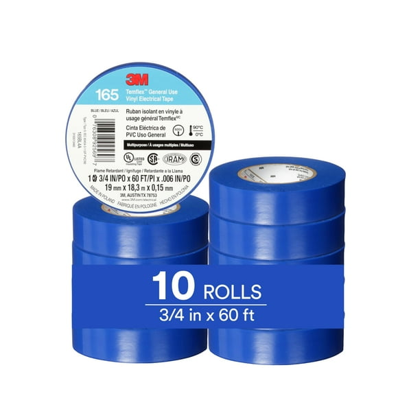 Cinta aislante 3M Temflex 165 azul, 19 mm x 18 m, paquete de 10 rollos