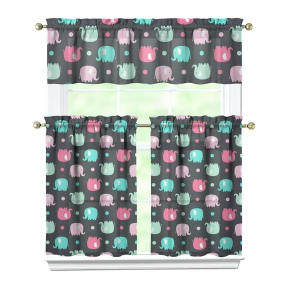 Kitchen Curtains 36 Inch Short - 3 Panel Set, Boho Elephant Mandala Print, Rod Pocket Window Curtain, 100% Polyester for Farmhouse, Retro Bohemian Kitchen, Easy Wash