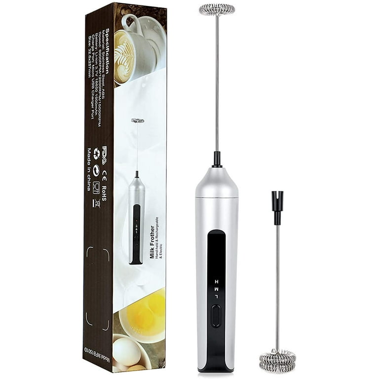  WanderLand Rechargeable handheld milk frother, coffee mixer,  electric milk frother wand, equipped with 2 stainless steel egg beaters,  suitable for hot chocolate, latte, cappuccino, matcha: Home & Kitchen