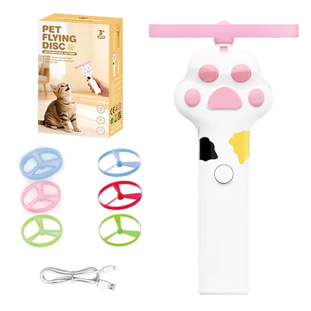 Cat Fetch Toy, Rechargeable Flying Disc Launcher with 6 Flying Discs, Cat Interactive Hunting Toys for Outdoor & Indoor