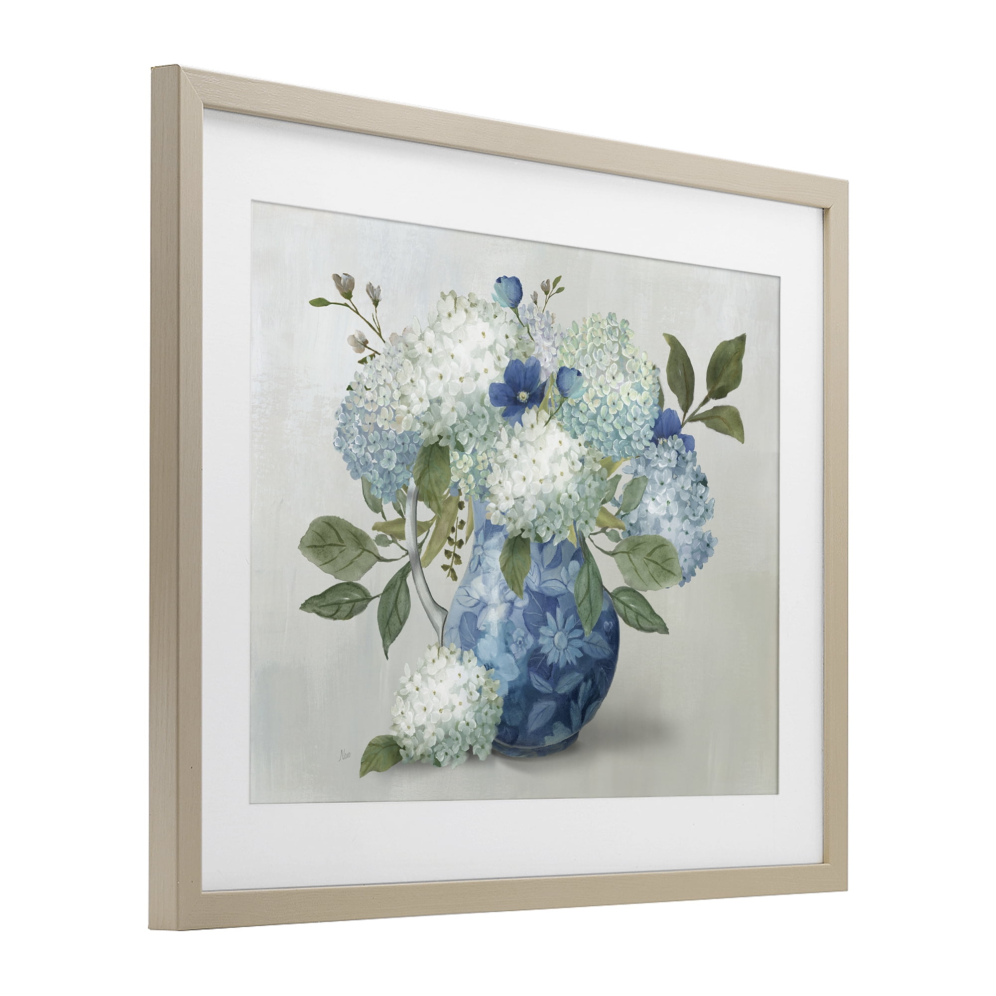 Stupell Industries Ornate Vase with Hydrangeas Birch Framed Print Under Glass, design by Nan