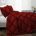 thumbnail image 2 of CCNY 600 TC 100% Egyptian Cotton Duvet Cover with 2 Matching Pillowcases King/Cal King Size Diamond Ruffle Pattern, Zipper Closure, Corner Ties (Burgundy), 2 of 7