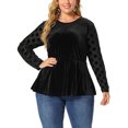 thumbnail image 1 of Plus Size Peplum Top for Women PolDots Sheer Puff Sleeve Velvet Top Black 4X, 1 of 7