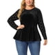 thumbnail image 1 of Plus Size Peplum Top for Women PolDots Sheer Puff Sleeve Velvet Top Black 3X, 1 of 7