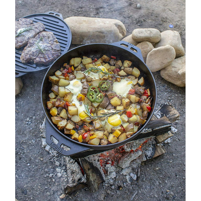 Lodge Cast Iron Cook-It-All Kit. Five-Piece Cast Iron Set includes a  Reversible Grill/Griddle 14 Inch, 6.8 Quart Bottom/Wok, Two Heavy Duty  Handles, and a Tips & Tricks Booklet. 