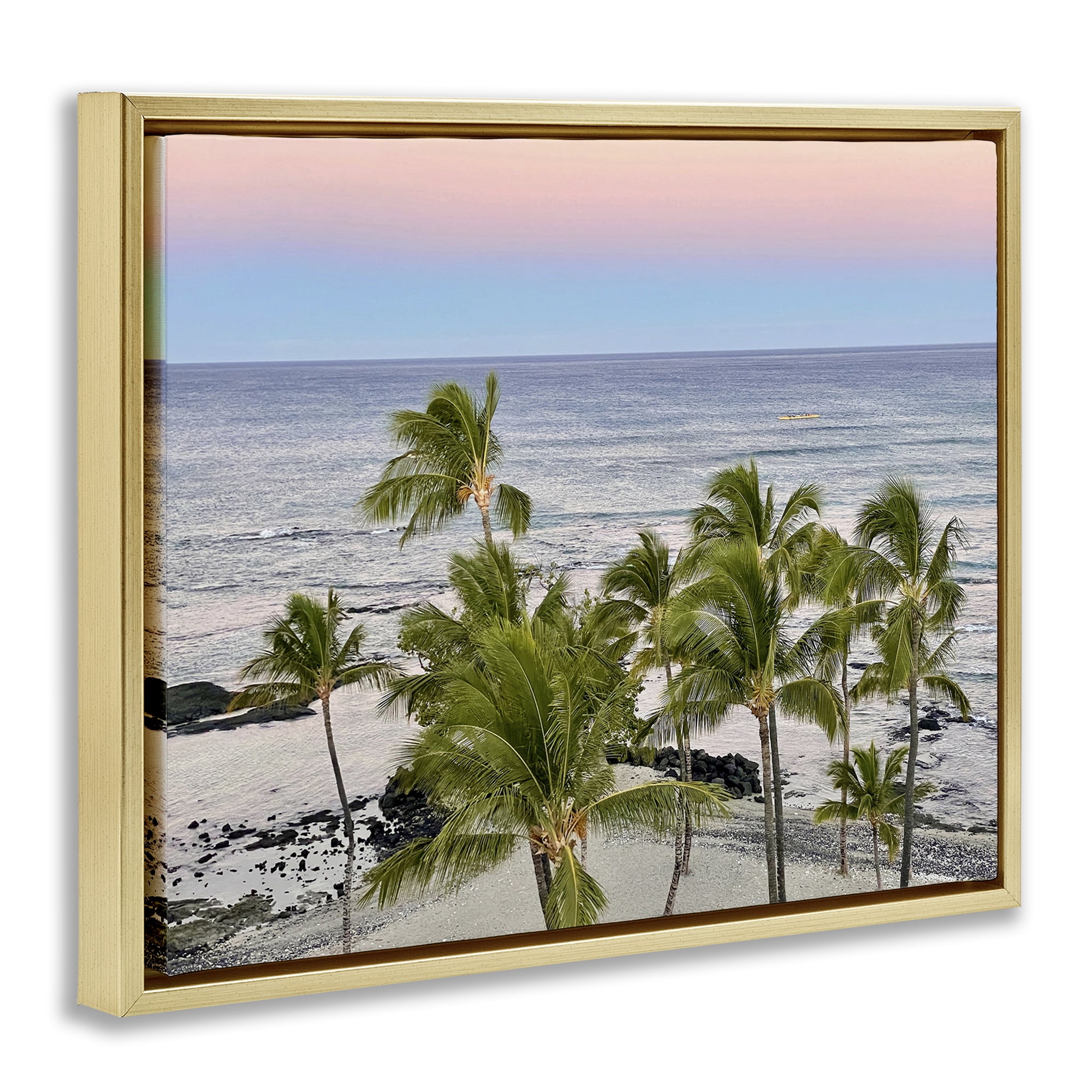 Stupell Industries Afternoon Palms Horizon Landscape Photography Gold Floater Framed Canvas Art Print Wall Art, 31 x 25