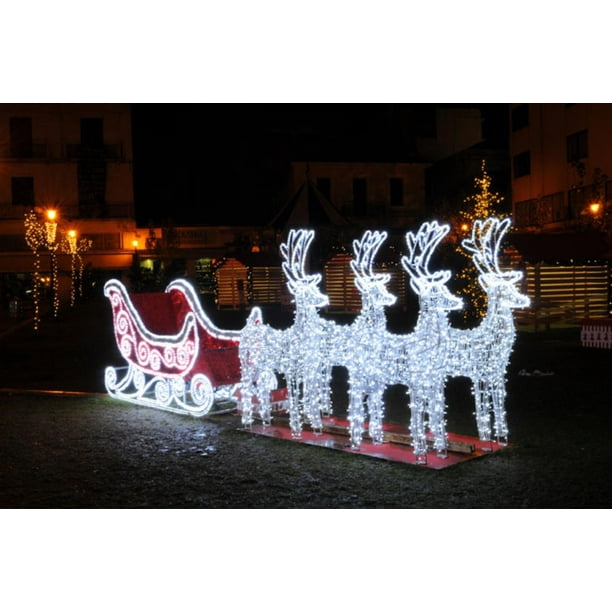 9' Commercial Size Reindeer and Sleigh Lighted Christmas Outdoor