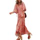 thumbnail image 1 of Vestido Largo Vestido informal para mujer Vestido largo con cordón Estilo bohemio Estampado floral Traje diario Ygjytge Naranja Xl para Mujer, 1 of 1