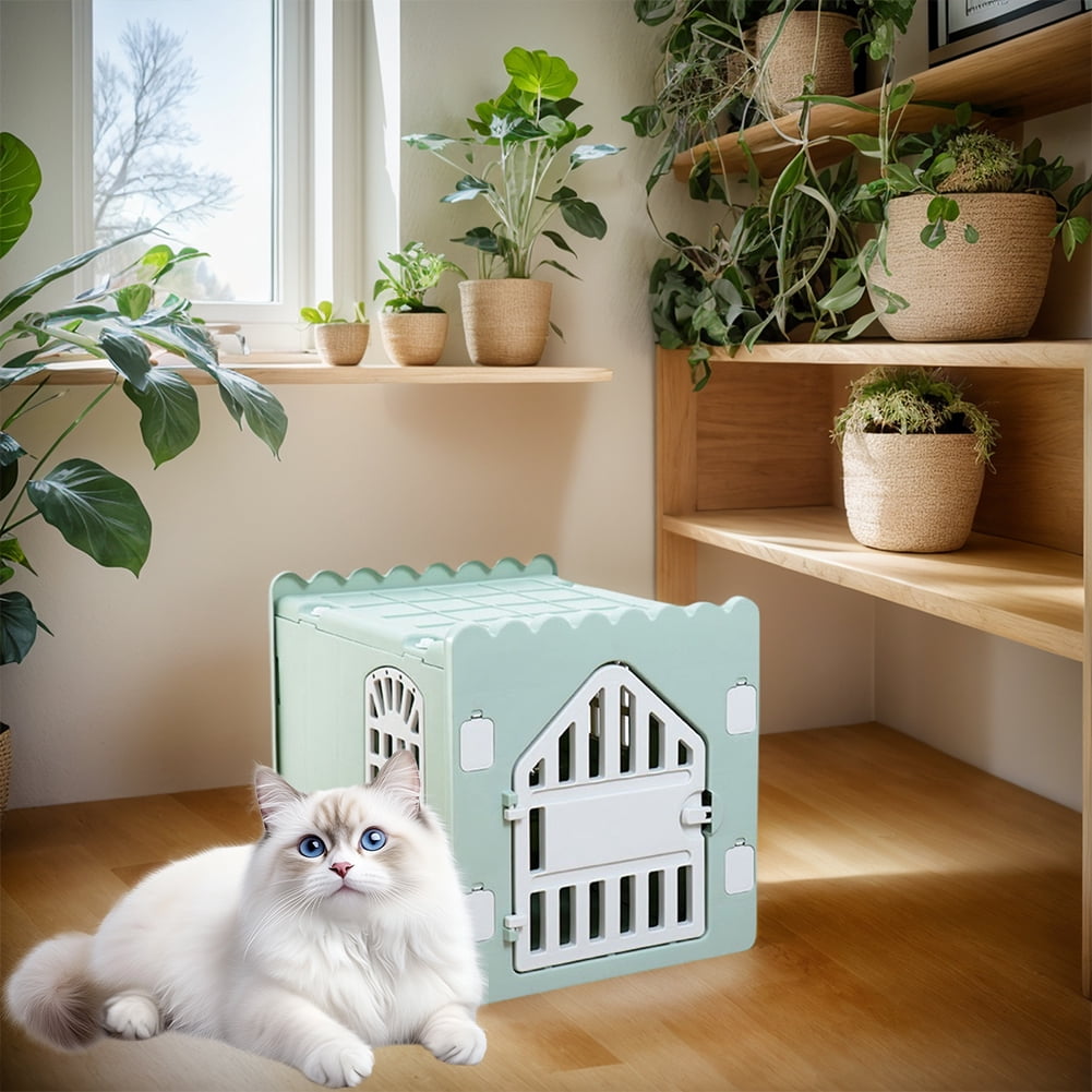 Plastic Cat House Stackable Feral Cat Shelter Waterproof Pet Shelter for Cats with Escape Door for Outdoor Indoor Use (Green)