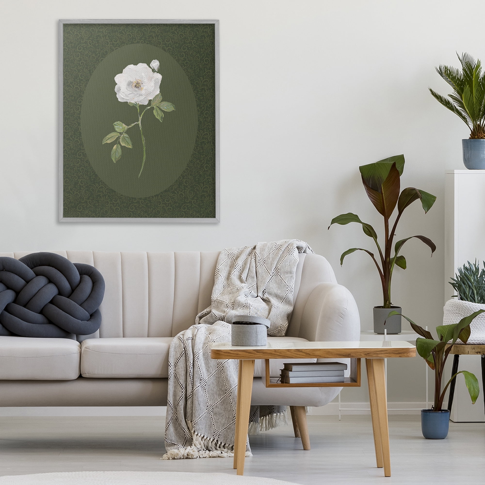 Stupell Industries Emerald & White Oval Rose Gray Framed Giclee Art, design by Sally Swatland