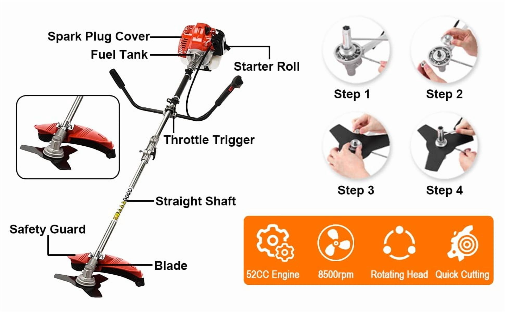 YNCE 52cc 2-Stroke Gas Powe Weed Eater, Grass Trimmer 2 in 1 Weed Wacker 2.2KW 8500RPM Multi-Functional Gas String Trimmer for Home Garden