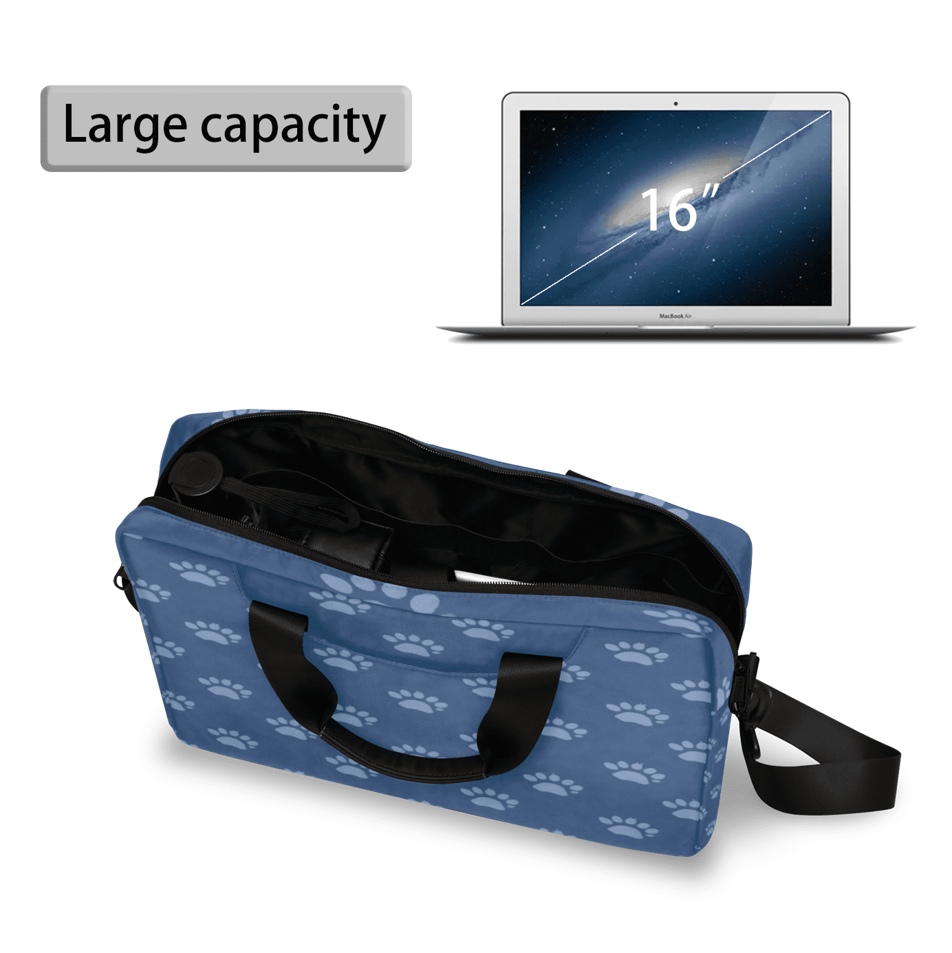 Herdesigns Blue Dog Paw Print Laptop Bag for Women Men, Computer Case Briefcase Messenger Bags, 15-15.6 inch Laptop Sleeve Shoulder Bag