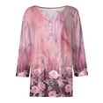 thumbnail image 5 of WTOBBY Women's Floral Print V-Neck 3/4 Sleeve Loose Fit Versatile Blouse Top for Casual Spring Fall Fashion and Everyday Comfortable Outfits,Purple Pink L, 5 of 6